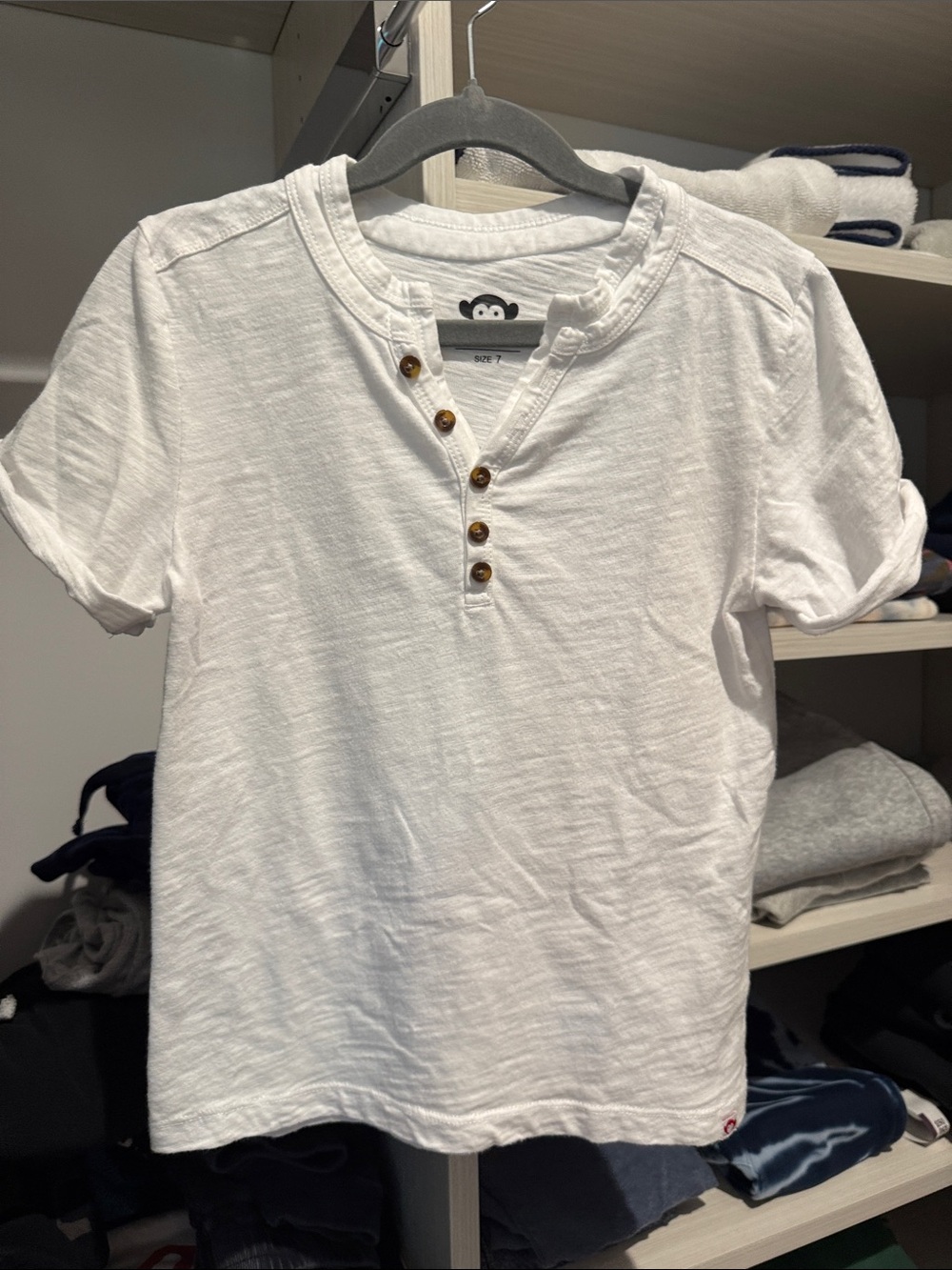 Appaman White Short-Sleeve Henley with Brown Contrast Buttons